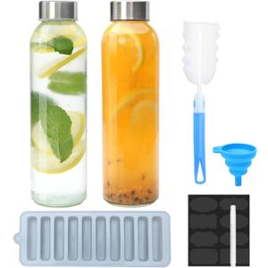 Brajttt Glass Juice Bottle with Lids,16oz Juicing Bottles Reusable, Clear Glass Water Bottles 16 oz with Stainless Steel Airtight Cap,Juice Beverage Container, Leak ProofSet of 2
