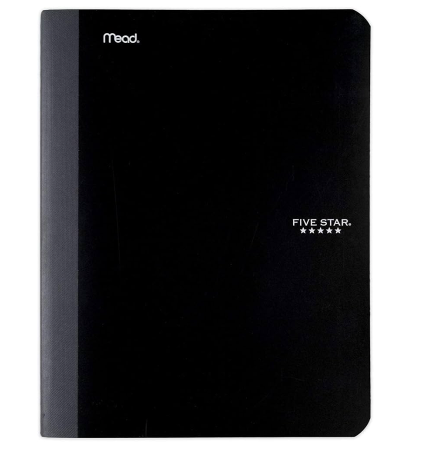 Five Star Composition Notebook, College Ruled Comp Book, Writing Journal, Lined Paper, Home School Supplies for College Students & K-12, 100 Sheets, 9-1/2" x 7-1/2", Black (72261)