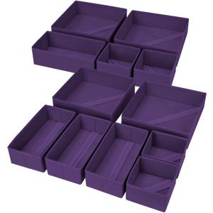 DIMJ Drawer Organizer Clothes, 12 Pack Dresser Organizer, Foldable Closet Organizers and Storage, Fabric Dresser Bins, Drawer Dividers for Nursery, Baby Clothes, Underwears, Sock (Purple)