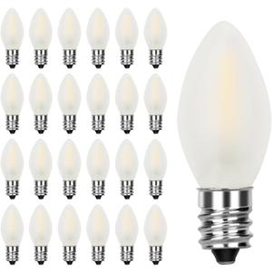 25 Pack C7 LED Frosted White Light Bulbs, C7 Vintage Christmas Replacement Bulbs for Outdoor Indoor Backyard Wedding Christmas Decoration String Lights, C7/E12 Candelabra Base, 0.6W