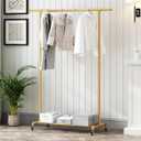 Industrial Pipe Clothing Rack, Heavy Duty Metal Clothes Rack With Wheels, Rolling Garment Rack with Bottom Shelf for Home Boutique Use (Gold)