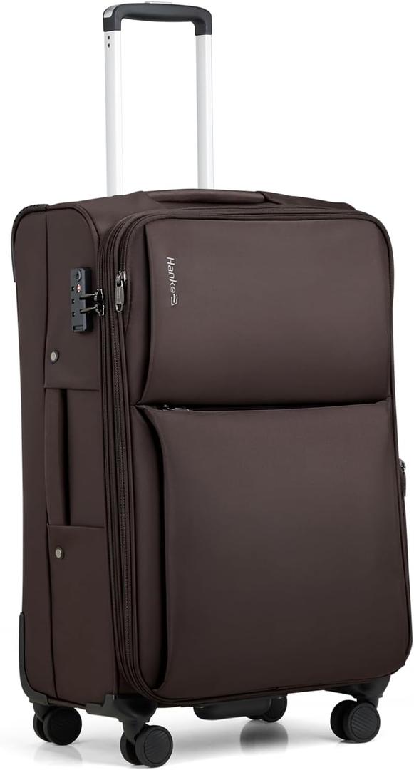 Hanke 24 Inch Luggage Expandable Softside Checked Suitcases with Spinner Wheels, Upright Rolling Luggage Suitcases Travel TSA Luggage Bag for Women Men(Coffee)