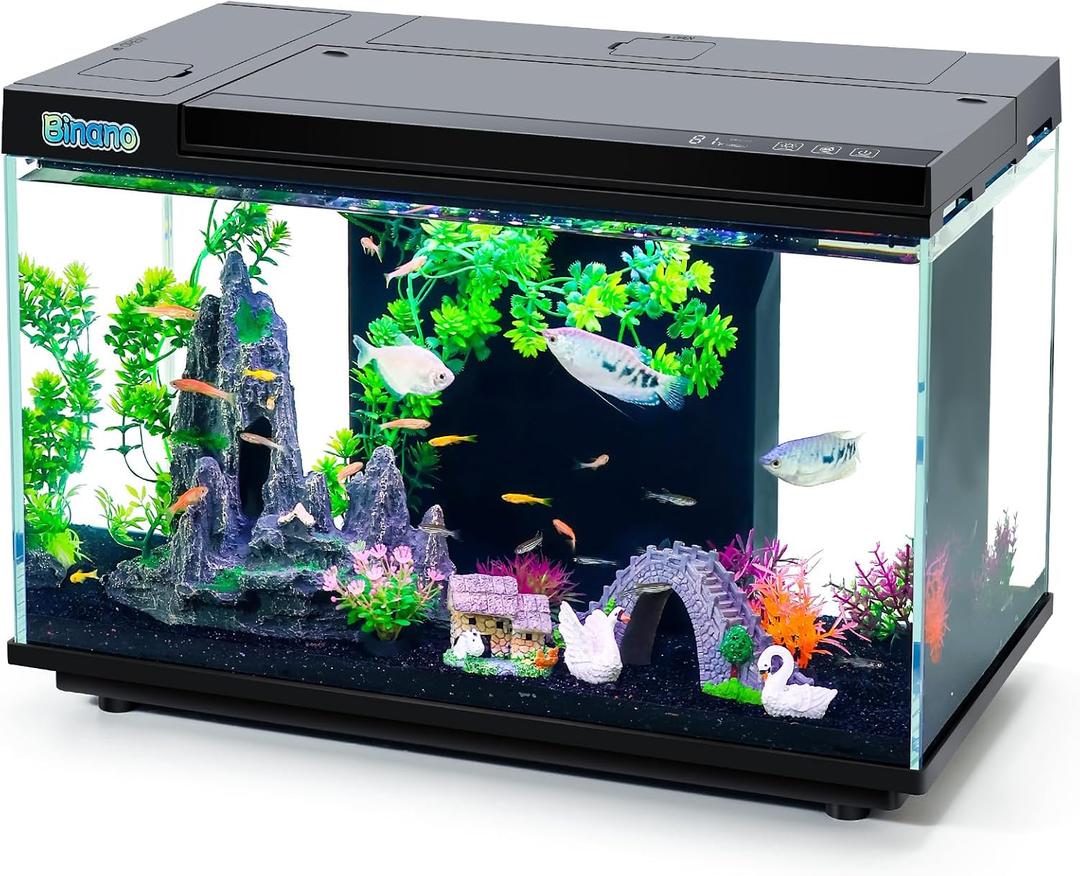 17.6x9.7x11.3 in Fish Tank Kit Complete with Real-Time Temp Display, 3-Speed Water Pump, Smart Storage, Flexible Filter & 6 Color Lights Ideal Aquarium for Betta Fish & Goldfish