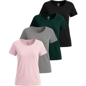 4 Pack Women's Cotton T Shirts Short Sleeve Crew Neck Tops Basic Casual (L)
