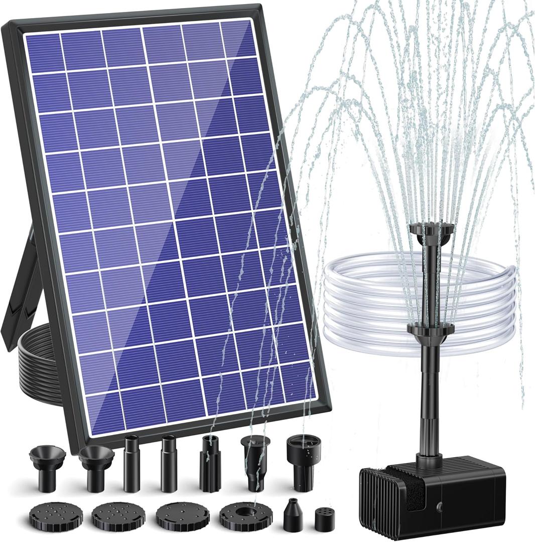 POPOSOAP 8W Solar Water Pump Built-in 3000mAh Battery Backup, Solar Bird Bath Pump with 9.8Ft Cable, 8 Nozzles & PVC Tubing, Pond Fountain for Bird Bath Garden Fish Tank Pond Water Feature POPOSOAP 8W Solar Water Pump Built-in 3000mAh Battery Backup, Solar Bird Bath Pump with 9.8Ft Cable, 8 Nozzles & PVC Tubing, Pond Fountain for Bird Bath Garden Fish Tank Pond Water Feature