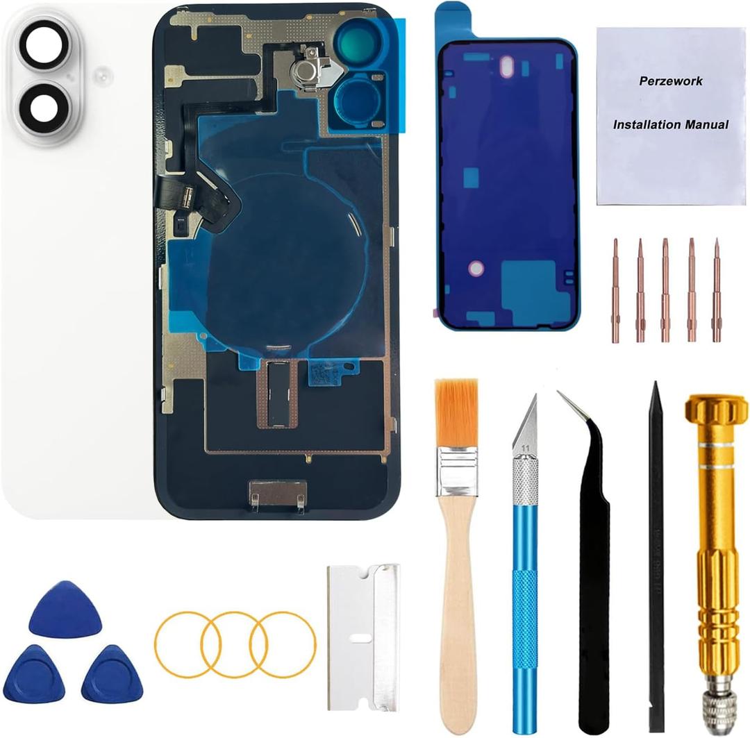 Rear Back Glass Replacement for iPhone 16 Plus 6.7-inches with Reparing Tool Kit and All Necessary Parts (White)