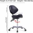 Grace&Grace Professional Saddle Stool Chair with Back Support, Rolling Saddle Ergonomic Stool Heavy Duty for Clinic Dentist Spa Massage Salons Studio (Black, Adjustble Back), Seat Height: 20-28 Inches