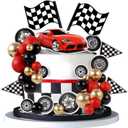 Ercadio 42Pcs Black Red Race Car Balls Cake Toppers Check Flag with Multicolor Balls Cake Decorations for Race Car Party Baby Shower Kids Racing Theme Funny Birthday Party Decoration Supplies