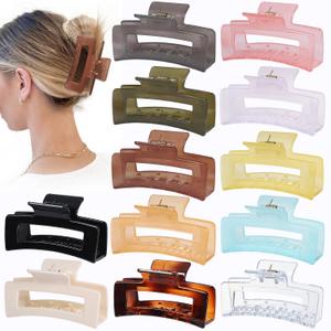 12 Pack Medium Square Claw Hair Clips, 3.5 x 2 x 1.1 inch, Shiny, 12 Colors, Hair Accessories for Women and Girls, Rectangular Rectangle Jaw Clips for Thick and Thin Hair Securing, 12 Pieces (Jelly)