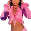 KnniMorning TEES Sexy Women Long Sleeve Tie-up Cardigan Deep V Solid Crop Tops Fur Trim Fashion Knitted Sweaters, Small