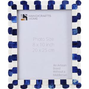 Handicrafts Home 8x10 Picture Frame Blue & White, Scalloped Bone Inlay Photo Frame, Handmade Decorative Picture Frame for Wall or Tabletop, Coastal Modern Home Decor