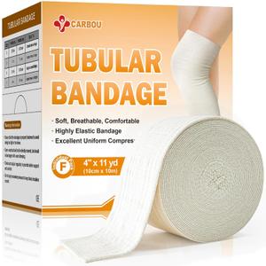 Carbou Elasticated Tubular Support Bandage 4" x 11 yd (Size F), Soft Stockinette Tubing for Legs, Arms, Knees, Thighs, Reusable Compression Support Bandage Roll for Joint Tissue