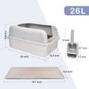 Henkelion Stainless Steel Cat Litter Box with Lid, 20" L x 14.2" W x 11.8" H, Extra Large Litter Box for Big Cats with High Sided, Anti-Urine Leakage, Easy Cleaning, Include Cat Mat and Scoop