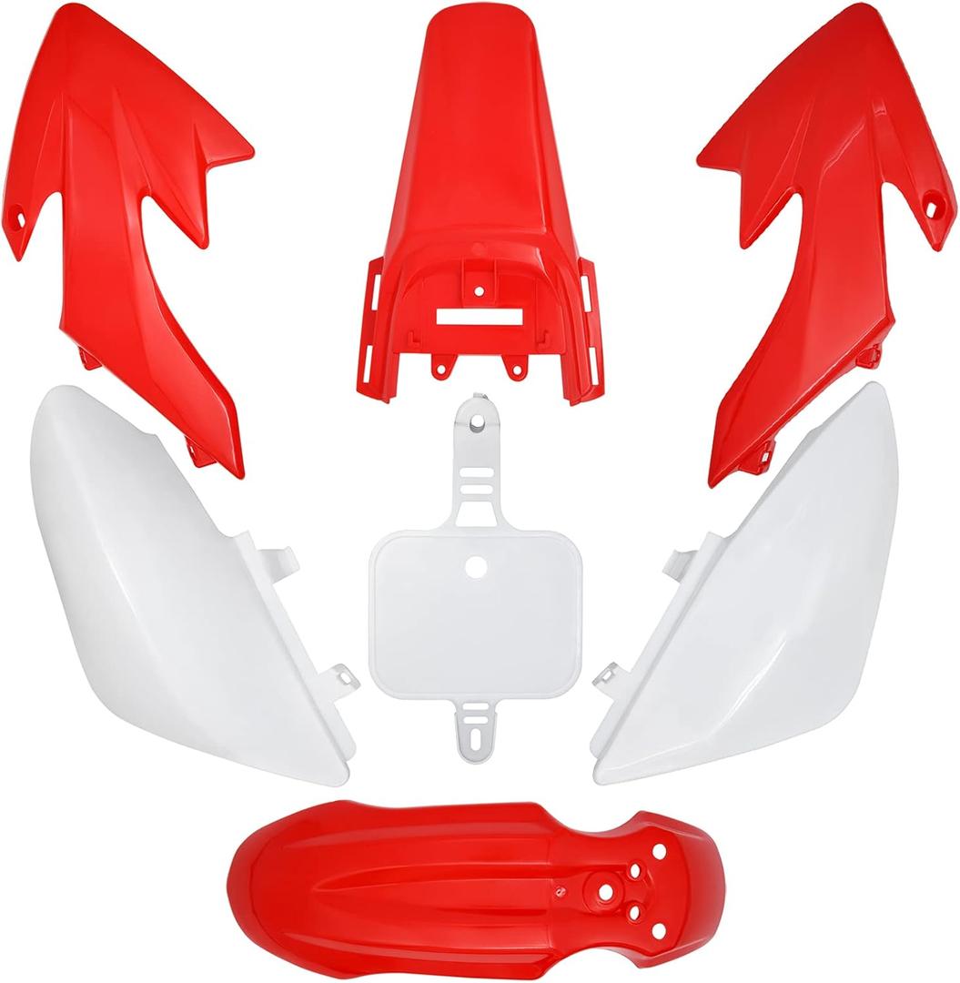 Kie CRF50 Plastic Kit XR50 Fender Kit Red White Fairing Fender Kit - Motorcycle Fender Fairing Body Work Kit Compatible with Honda CRF 50 XR 50 SDG SSR 107 110 125 Pit Dirt Bike