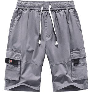 APTRO Men's Cargo Shorts Elastic Waistband Drawstring Summer Casual Cotton Big & Tall Relaxed Fit Work Shorts (Gray)