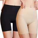JTJFIT Cooling Shorts for Women Under Dresses Seamless Boyshorts Prevent Chafing Thigh Society Underwear Shapewear Panties (Black+Beige, XXL),Size  XX-Large