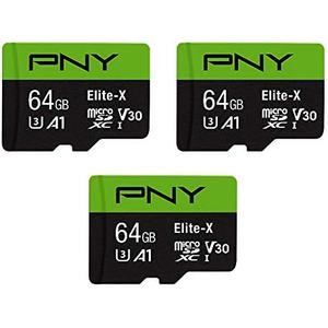 PNY 64GB Elite-X Class 10 U3 V30 microSDXC Flash Memory Card, 3 Count (Pack of 1) - 100MB/s, Class 10, U3, V30, A1, 4K UHD, Full HD, UHS-I, Micro SD