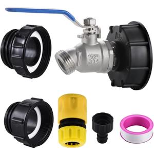 3-Size IBC Tote Adapter, 275-330 Gallon IBC Tote Tank Fittings 2.44" Fine2Fine and 2" Coarse Thread + Lead-free Garden Hose Faucet/Valve for Garden Hose Connector (304 Stainless Steel)