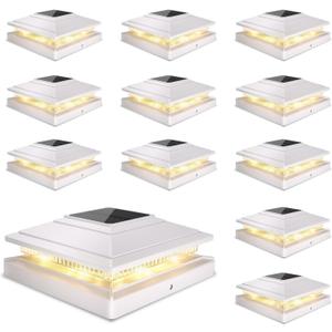 Solar Post Cap Lights Outdoor 12pack, Waterproof Fence Post Solar Lights for 4x4 5x5 6x6 Wood/Vinyl Posts, White Deck Post Lights with 2 Color Modes Decorate Garden Patio Porch Backyard