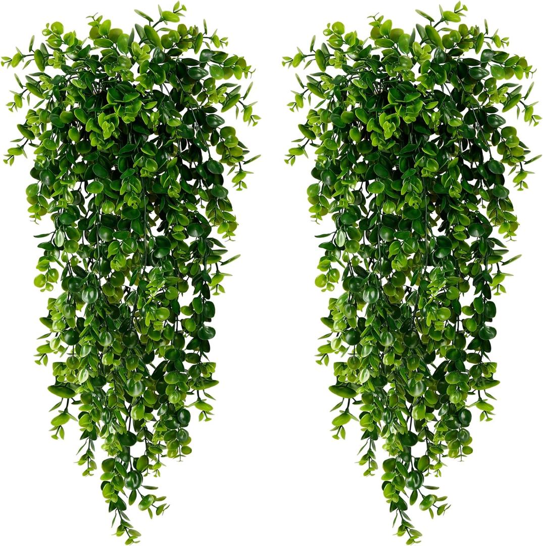 Sggvecsy 8 Pack Artificial Hanging Plants Fake Hanging Plant Faux Hanging Eucalyptus UV Resistant Plastic Plants for Indoor Outdoor Room Wall Wedding Patio Porch Decor