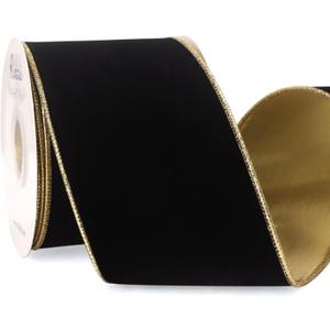 Ribbli Black Velvet Wired Ribbon 4 Inch Luxury Matte Velvet Christmas Ribbon for Gift Wrapping Christmas Tree Decoration Crafts Wreaths Supplies - 10 Yards