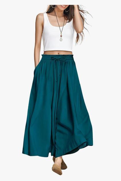 YESNO Women Wide Leg Pants Summer Floral Boho Palazzo Pants Casual High Waisted Flowy Crop Trousers with Pockets PSC size XL