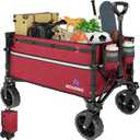 Collapsible Wagon Cart with Wheels Foldable - Folding Utility Heavy Duty Wagons Carts for Grocery Sports Garden Shopping Camping Wheelbarrows, Burgundy (120L)