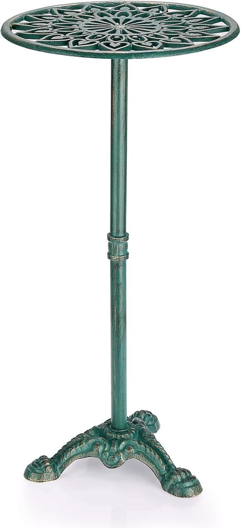 OwnMy Cast Iron Tall Plant Stand Heavy Duty Flower Pot Holder, Decorative Pedestal Potted Plant Rack, Indoor Outdoor Wrought Iron Large Single Plant Stand for Patio Garden Home, Antique Green