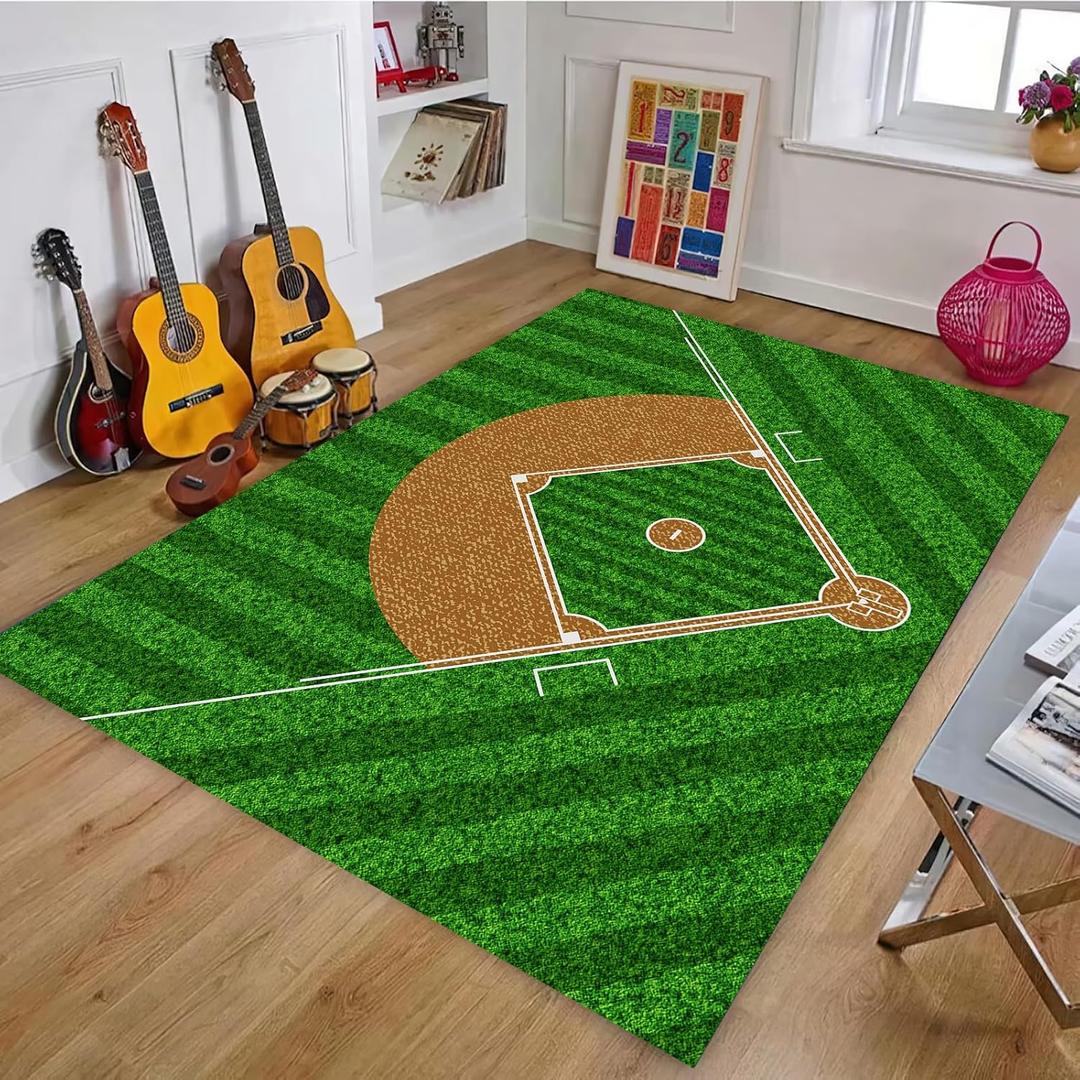 Baseball Rug for Bedroom 3'x5' Non Slip Sports Rug for Living Room Baseball Room Decor