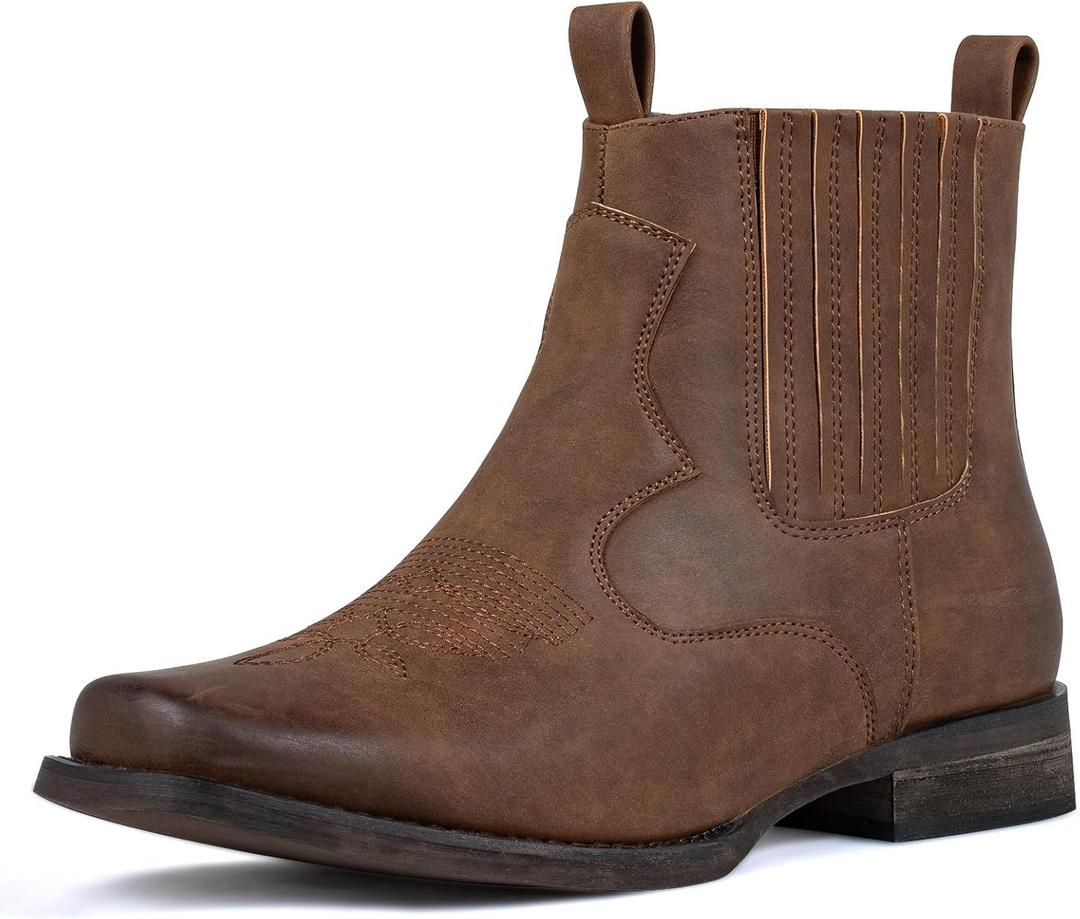 J's.o.l.e Ankle Cowboy Boots for Men Square Toe Western Boot Classic Casual Mens Chelsea Boot Brown (9)