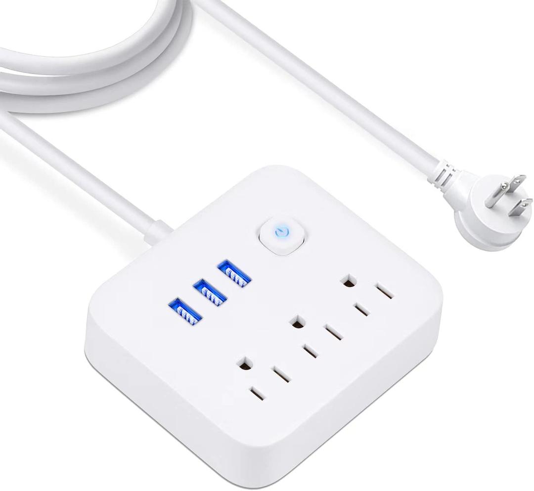Power Bar Extension Cord- Flat Plug Power Strip and Outlets USB Charger Ports, Outlet Extender with Overload Protection, Wall Mount and Desktop Charging Station for Cruise Ship, Home, Office