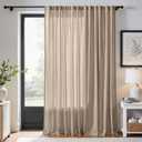 jinchan Extra Wide Sliding Door Curtain 90 Inch Length Taupe Linen Curtains Semi Sheer Drapes for Patio Door Living Room Bedroom Home Office Light Filtering Drapes 100 Inches Wide 1 Panel