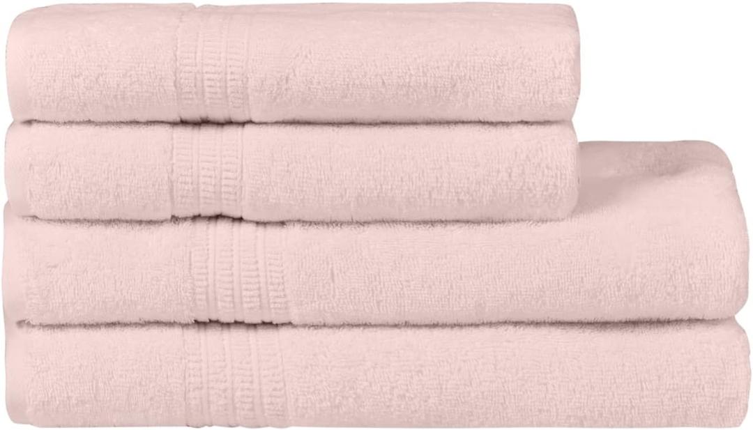 HOMELOVER 4 Piece Towel Set - 100% Organic Cotton 2 Bath Towels & 2 Hand Towels - 500 GSM, Hotel Quality, Soft, Highly Absorbent & Quick Drying Wash Towels for Kitchen & Bathroom (Seashell Pink)
