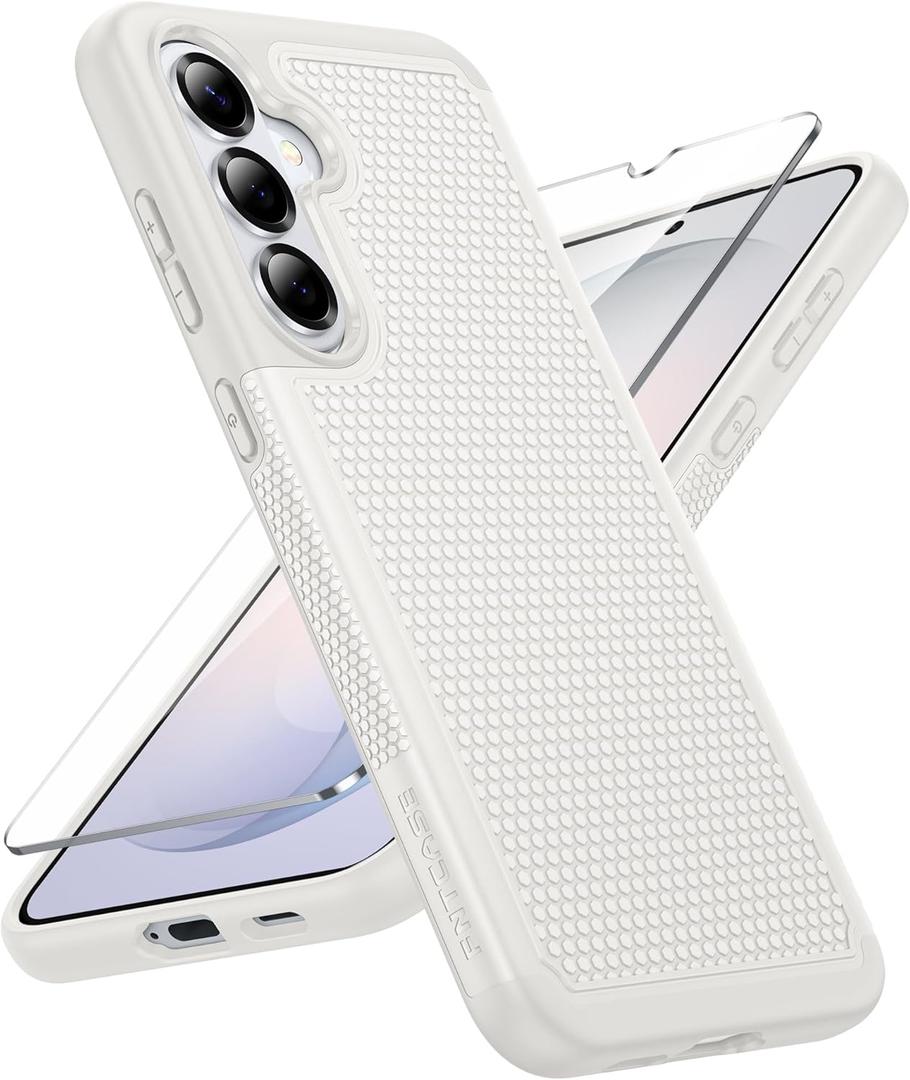 FNTCASE for Samsung Galaxy S26 Case: Military Grade Drop Protection, 14ft Drop Protective, Screen Protector Included, Anti-Slip Tempered TPU+PC Dual Layer Shockproof Phone Case Cover (White)