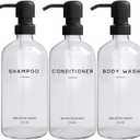 Clear Shampoo and Conditioner Dispenser Set by Brighter Barns - Body Wash, Shampoo Dispenser for Shower with Pump - Refillable Plastic Shower Bottles for Bathroom Decor in Home, Airbnb, Hotel (Clear)