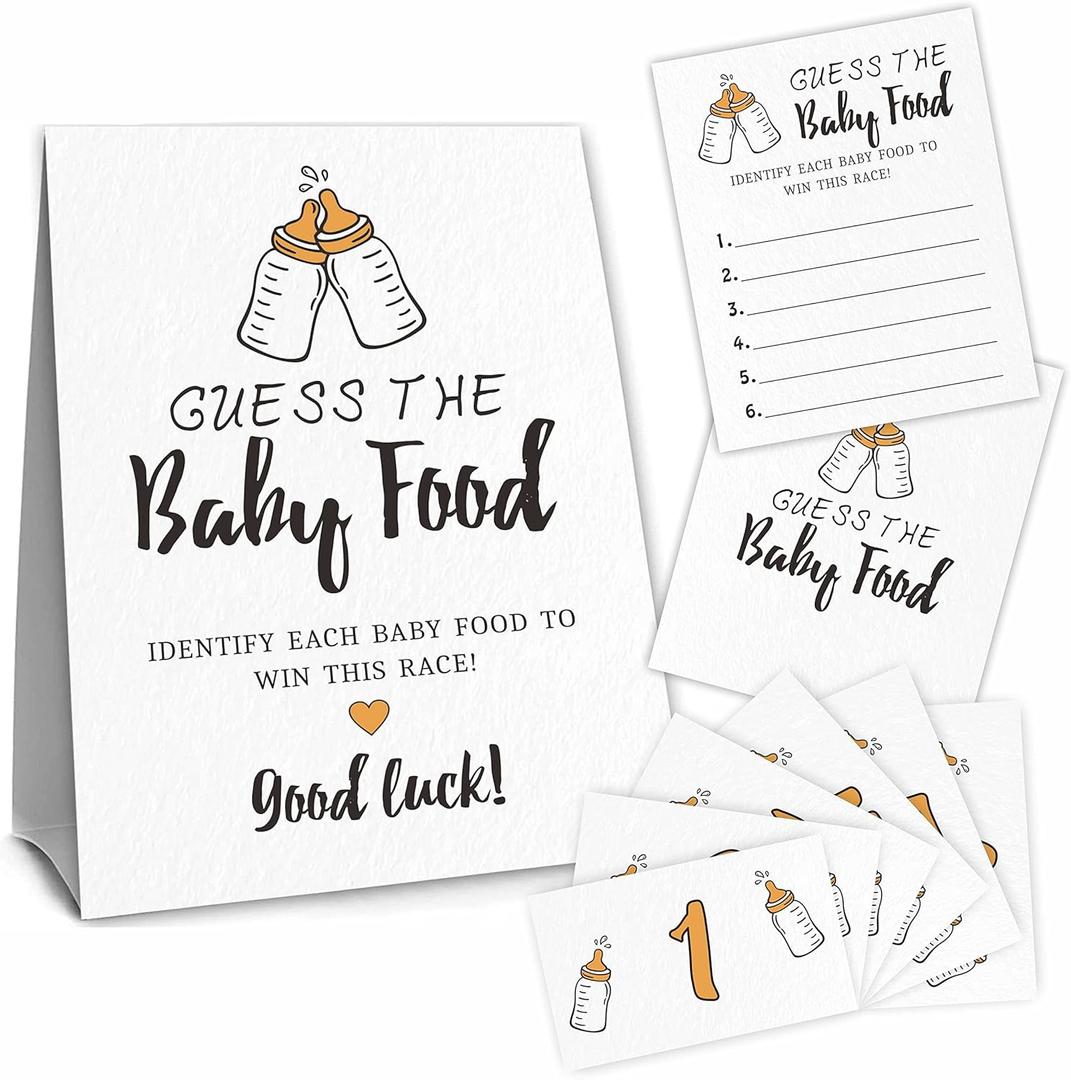 Guess The Baby Food Party Game, Poppin' Bottle Theme Baby Shower Game Kit, 1 Standing Sign, 20 Answer Cards & 6 Number Cards, Milk Bottle Baby Shower Decorations Party Favor And Supplies-SWLK-B10