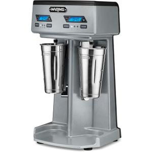Waring Commercial WDM240TX Heavy-Duty Double Spindle Drink Mixer, Each Spindle Has Independent 1hp Motor, with Countdown Timer, Digital Display, Automatic Start/Stop, 120V, 5-15 Phase Plug, Silver
