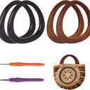 Hilltian 4+2 PCS D Shape Purse Handles with Crochet Hooks, Wooden Bag Handles for Handmade Crochet Bag, Purse Making Supplies, 2 Colors