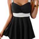 B2prity Women's One Piece Swimdress Swimsuit Tummy Control Swim Dress Slimming Modest Bathing Suit Color Block Swimwear Black, White, Large