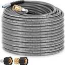 YAMATIC Non Marking 1/4" 4200 PSI Pressure Washer Hose 100 FT for Hot/Cold Water Rubber Wire Braided, Kink Resistant Swivel Quick Connection, Industry Grade for Power Washer, Super Wear Resistant (Gray)