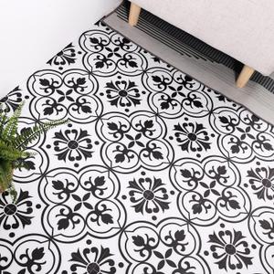 Alow Peel and Stick Floor Tile Waterproof, 20PCS Black and White Flower Floor Tile Easy to Paste, Vinyl Flooring for Bedroom, Living Room Kitchen and More11.8Inx11.8In