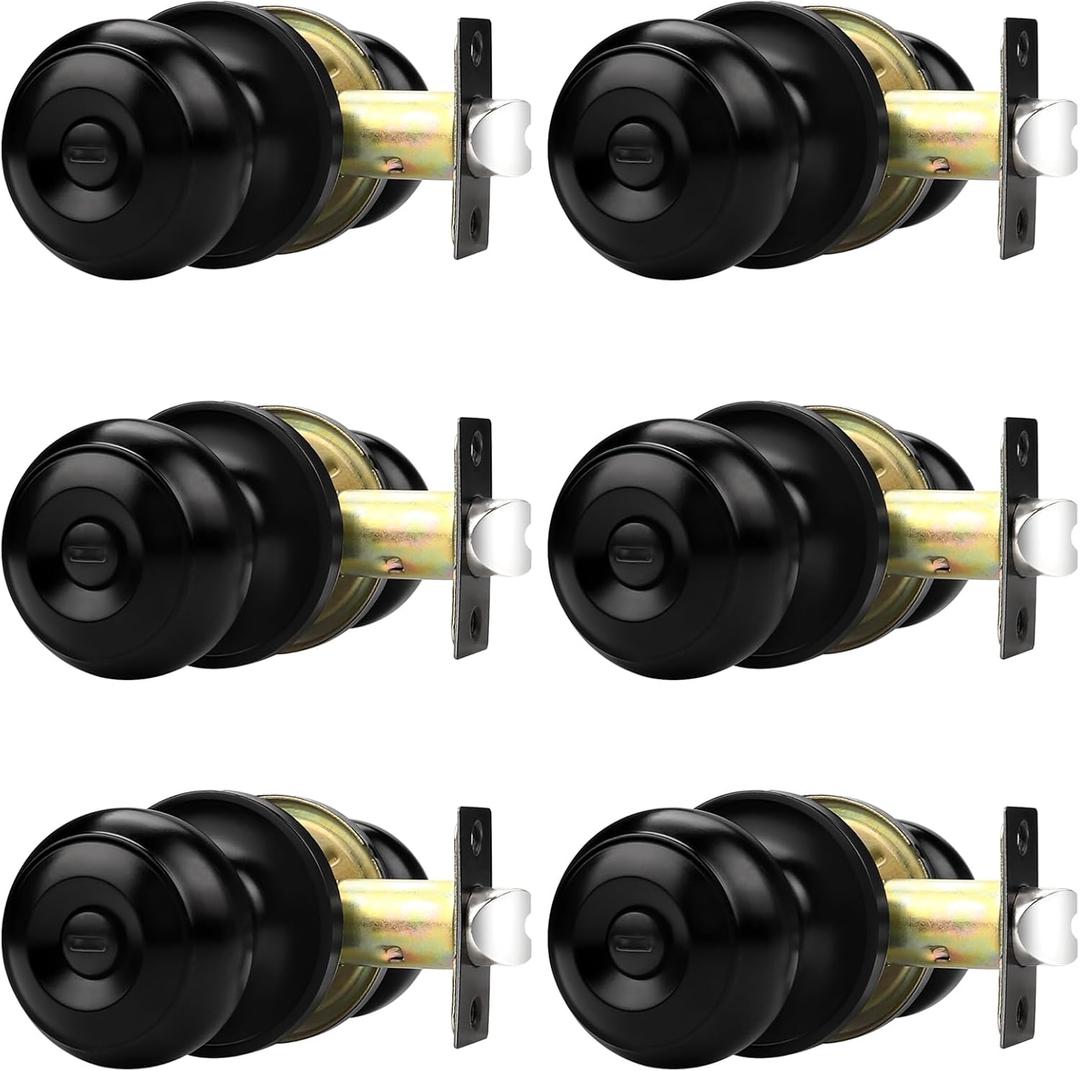 Probrico Black Door Knobs for Bedroom Bathroom, Interior Door Knob with Round Ball, Matte Black Privacy Door Knob, 6 Pack