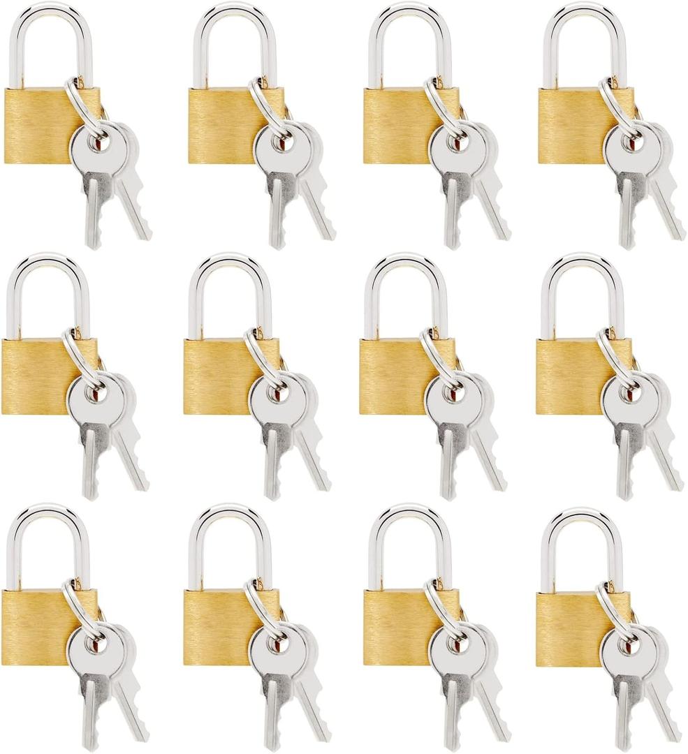 Juvale Luggage Locks with Keys - Mini Lock for Diaries & Jewelry Boxes - Travel Security for Suitcases & Bags - 12 Pack, 0.7 x 1.2 x 0.25 in, Gold & Silver