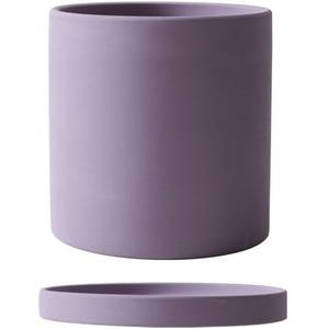Straight Cylinder Nordic-Style Ceramic Planter with Tray for Potted Green Plants 3.6+4.9+5.9 inch. (Purple)