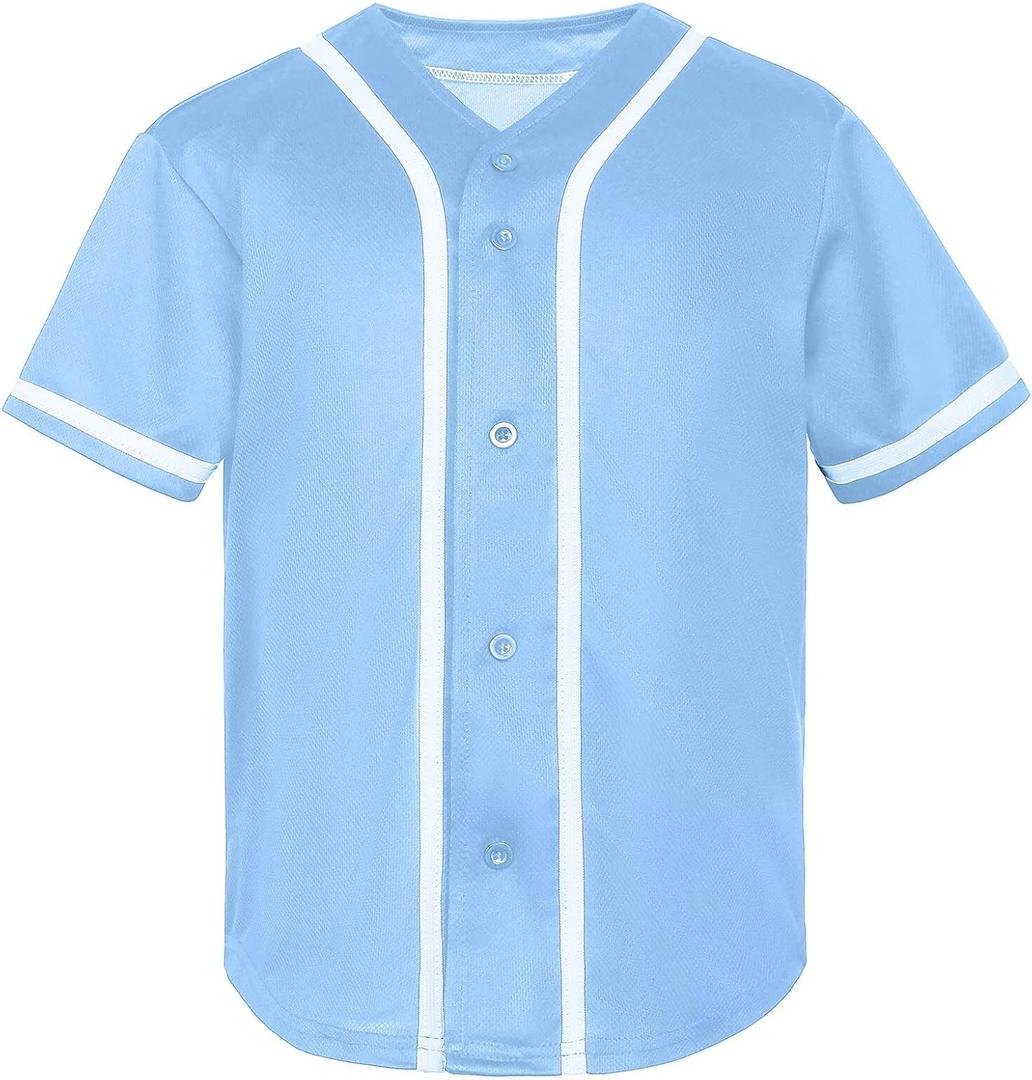 Kids Baseball Jersey Boys Button Down Shirt Short Sleeve Hip Hop Personalized Sports Uniforms for Girls (4T, Light blue)