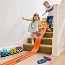 Flex Race Track 16 Ft with Suction Cups Compatible with Diecast 1/64th Cars, Flexible Car Track Toys for Ages 3+ Kids Toddlers Roll Out Portable Racetrack (Orange)