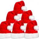 COOLJOY 6 Pack Plush Santa Hat, Traditional Red and White Plush Christmas Santa Hat for Christmas Party, Adult Size
