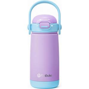 Fimibuke Kids Insulated Water Bottle with Straw Lid & Handle - 14oz BPA FREE 18/8 Stainless Steel Metal Tumbler Leak Proof Double Wall Vacuum Kids Cup Toddler Water Bottle for School Boys Girls (A6.Purple)