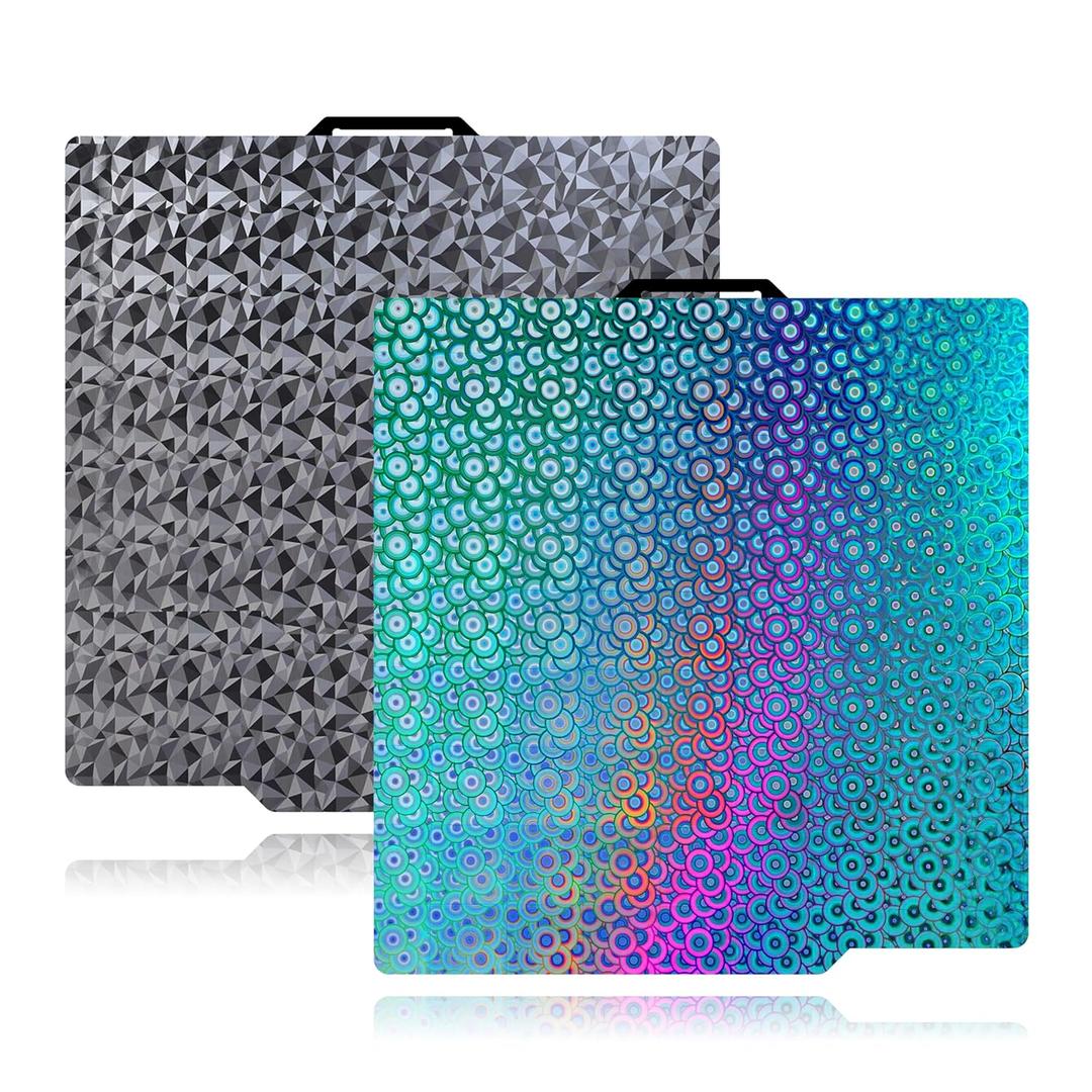 Double Sided Textured PEO PEK Build Plate for Bambu Lab X1/X1C/X1E/P1P/P1S/A1, Flexible Diamond PEO+Kaleidoscope PEK Spring Steel Plate 257x257mm for Bambu 3D Printers