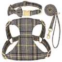 Beirui Cute Small Dog Harness Soft Adjustable Plaid Puppy Harness for Small Sized Dogs Cats Walks Parties and Photoshoots(Gray,S:Chest 17-23")